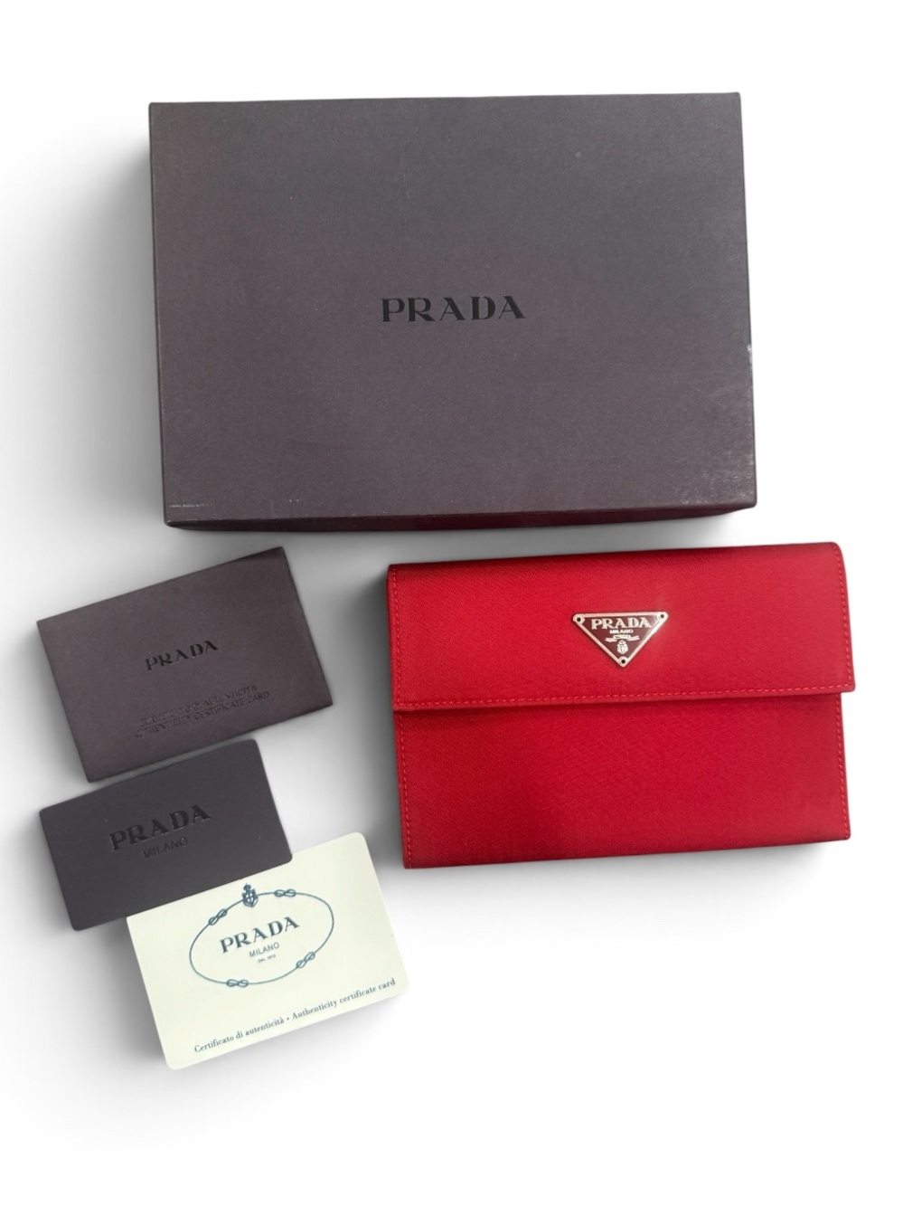 Authentic Prada Red Nylon & Saffiano Leather Continental Wallet with Box & Entru